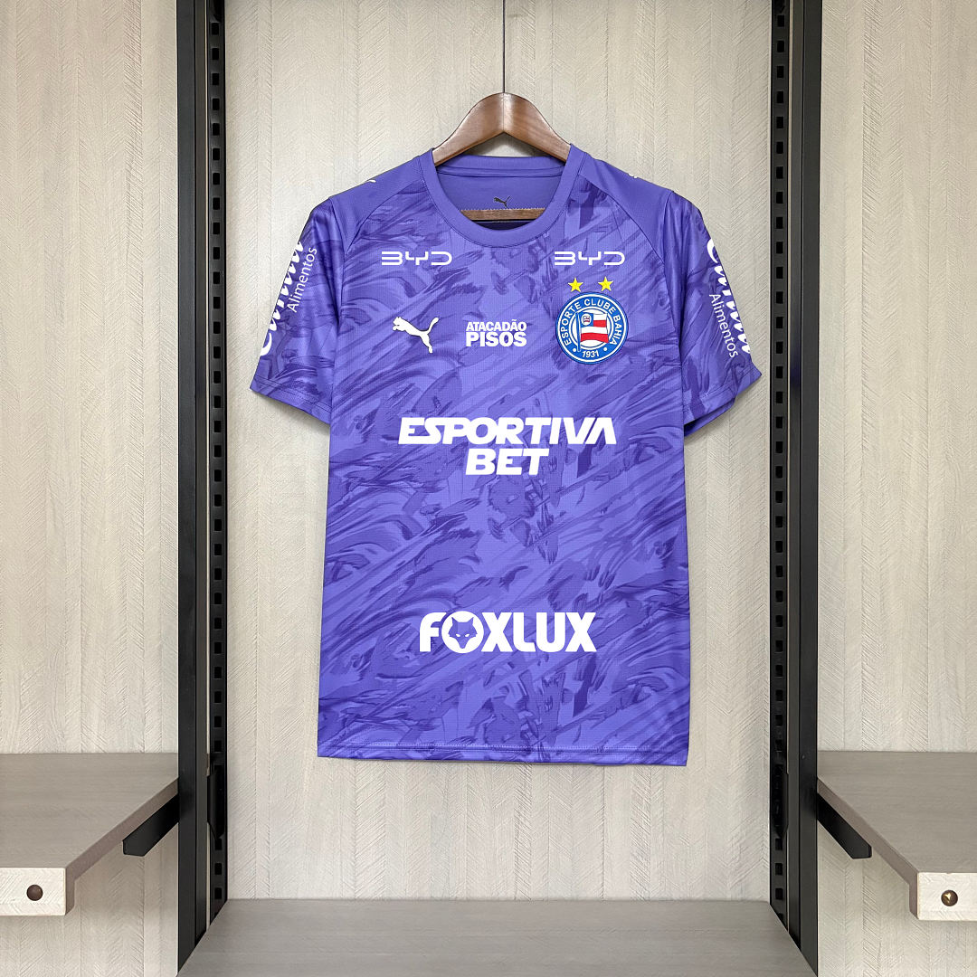Camisa Bahia Goleiro Roxa Com Patrocínios 26/27 - Esquadrão Torcedor Masculina