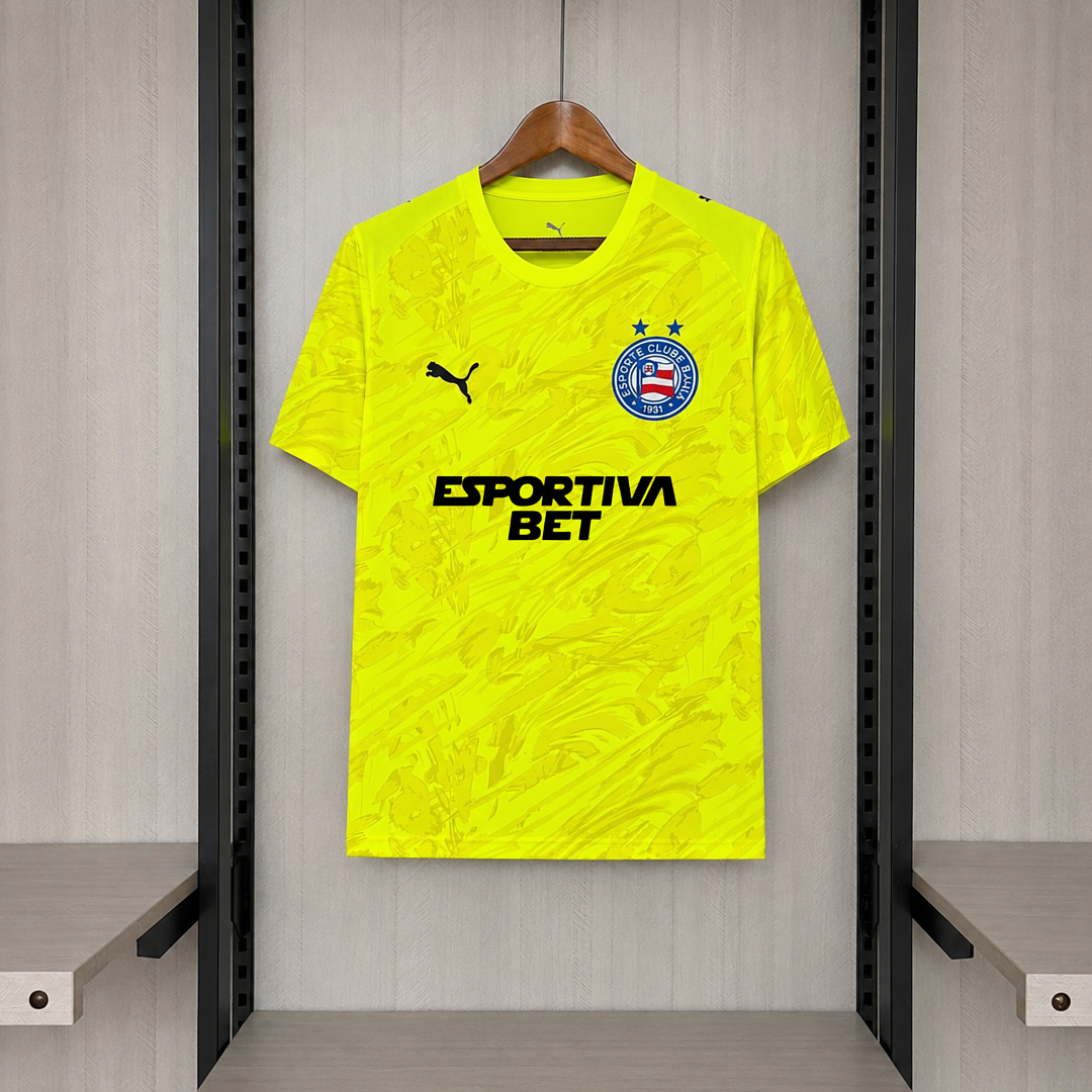 Camisa Bahia Goleiro Amarela Com Patrocínios 26/27 - Esquadrão Torcedor Masculina