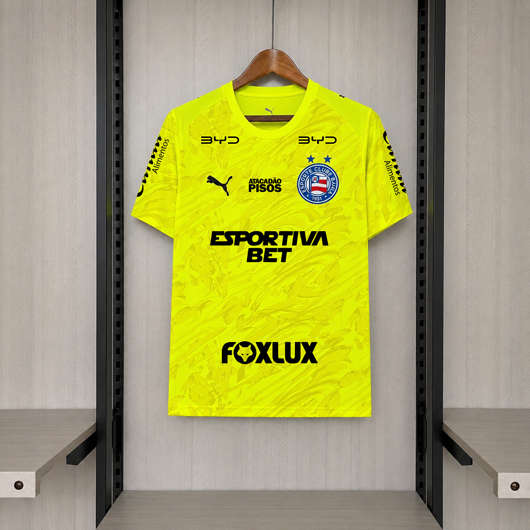 Camisa Bahia Goleiro Amarela Com Patrocínios 26/27 - Esquadrão Torcedor Masculina