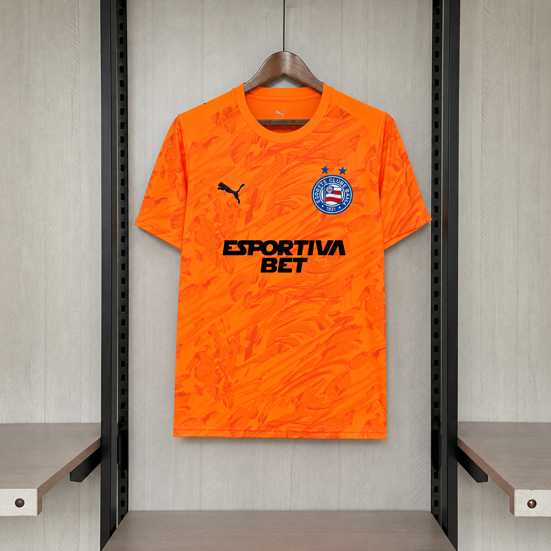 Camisa Bahia Goleiro Laranja Com Patrocínios 26/27 - Esquadrão Torcedor Masculina