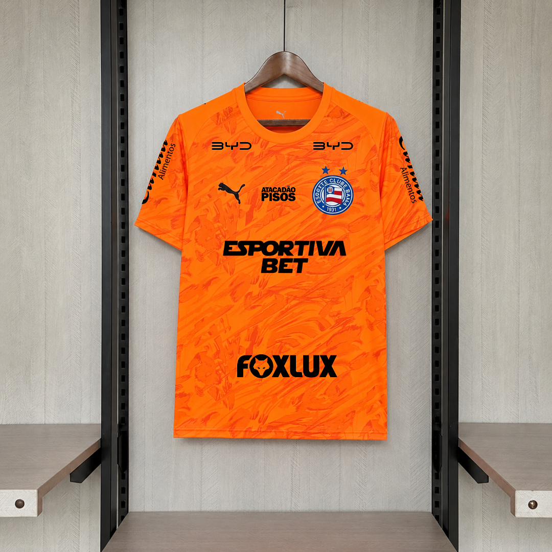 Camisa Bahia Goleiro Laranja Com Patrocínios 26/27 - Esquadrão Torcedor Masculina