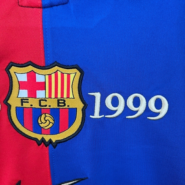 Camisa Barcelona 98/99 Home Edição Comemorativa 100 Anos Manga Longa - Retrô Masculina